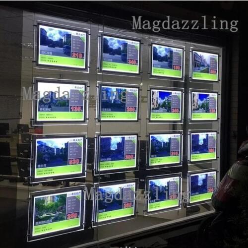 16PCS A4 Landscape LED Illuminate Window Display Kits Single Sided Acrylic Poster Frame Light Panel for Real Estate Agent