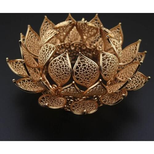 2 Brass Casted 3 Layer Lotus Flower Coronets Tiaras Hair Head Queen Crown Headband Hair Accessories Headpiece Jewelry Decoration