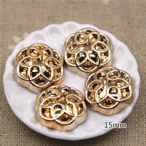 20pcs 15mm golden color Flower flat back button cute Home Garden Crafts Cabochon Scrapbooking Clothing accessories