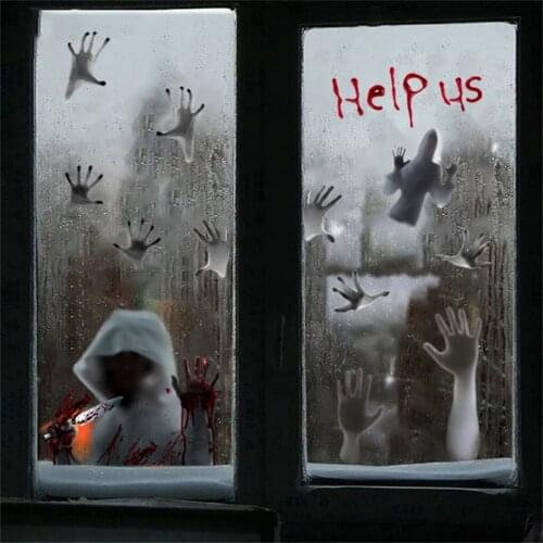 3D View Scary Ghost Hand Vampire Horror Zombie Sticker Poster For Haunted House Halloween Party Wall Sticker Giant Bloody Window