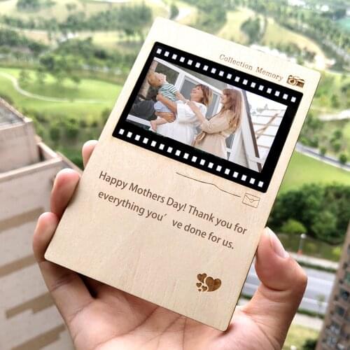 5pcs Photo Vintage Wooden Custom Film Photo And Text Cover Greeting Card For Family Friends Couple DIY Birthday Memorial Gifts