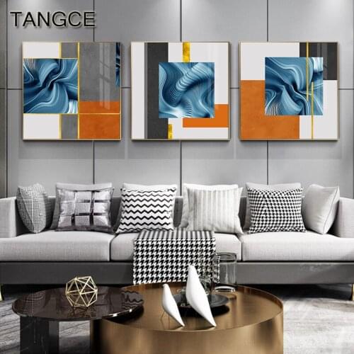 Abstract Blue Ribbon Geometry Canvas Painting Contemporary Art Wall Art Pictures Square Poster Print for Living Room Luxury Deco