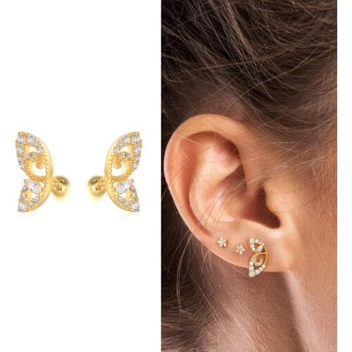 Aide 925 Sterling Silver Stud Earring For Women Animal Zircon Ear Bone Piercing Earings Jewelry Pendientes Plata 925 Ohrringe CZ