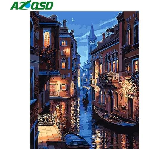 AZQSD Paint By Number Venice Night Drawing On Canvas Oil Painting By Numbers Diy Frame Landscape Kits Handmade Home Decor