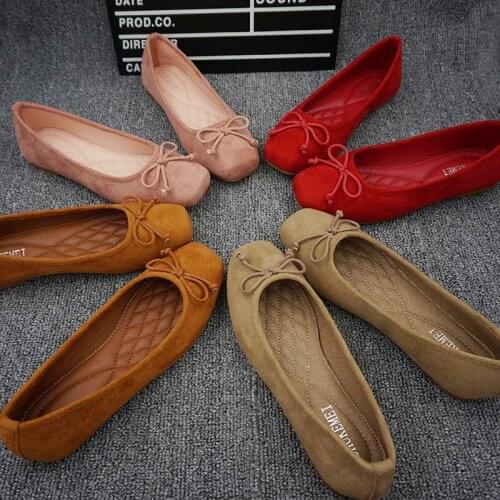 Brand Ballet Womens Shoes 2021 Autumn New Fashion Flat Shoes Comfortable Casual Shoes Square Bow Large Womens Shoes