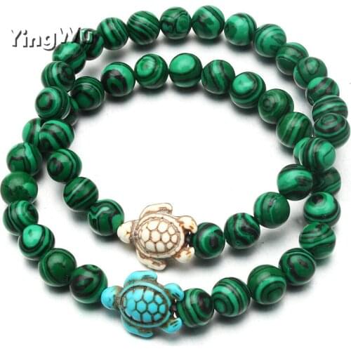 Yingwu Malachite Bead Strand Charm Yogo Turtle Stone Bracelets For Women Men Round Free Shipping Jewelry Gifts 20pcs Lot