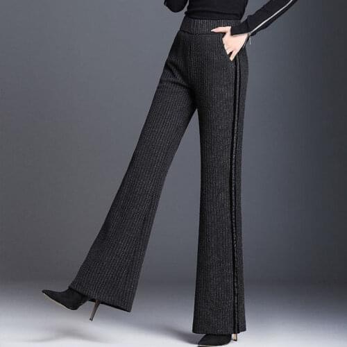 Women Pants Knitted Womens Autumn and Winter Straight High Waist Casual Trousers Stripes Pantalones De Mujer