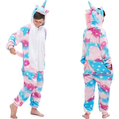 Baby Homewear Kigurumis Unicorn Colorful Onesie Children Unisex Flannel Pajama Anime Warm Soft Clothes Sleepwear Home Zipper