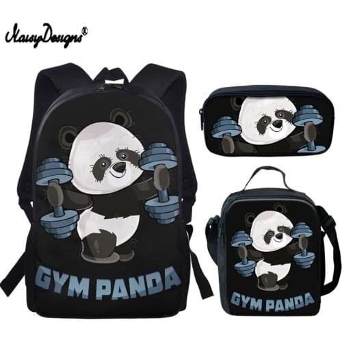 NOISYDESIGNS Cute Panda Design Children School Bags Set Student Campus Custom Backpack Kids Bookbag for Youth Girls Boys Mochila