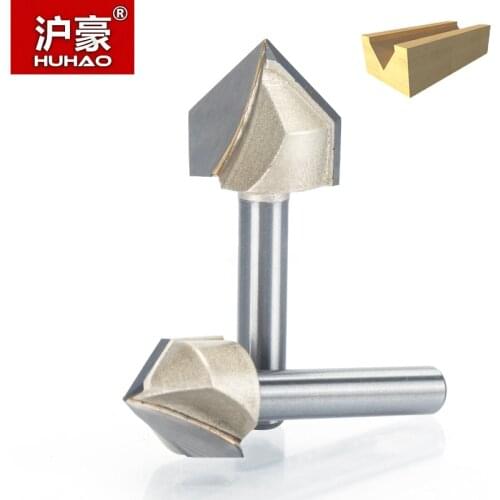 HUHAO 1pc 1/2" 1/4" Shank V Type Slotting Cutter Professional Router Bits For Wood 90 Deg Tungsten Woodworking Carving Tool