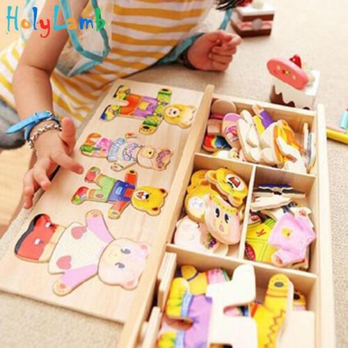 Four Bears Changing Clothes Game Clothing MatchWooden Puzzle Educational Toys Developmental Baby Toy Child Early Training Game