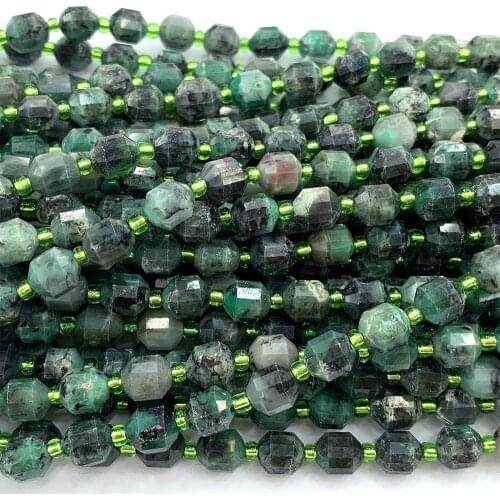 Veemake Emerald DIY Natural Necklace Bracelets Earrings Hard Cut Faceted Sharp Energy Column Beads For Jewelry Making 06786