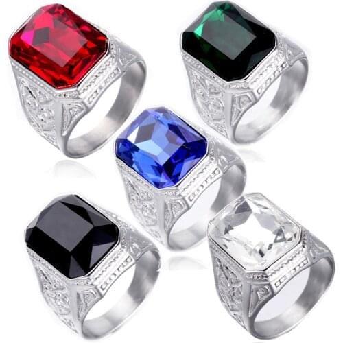 2021 Vintage Ancient Silver Color Ring Green Stone 316L Stainless Steel Rings for Men Women Unisex Hip Hop Fashion Jewelry