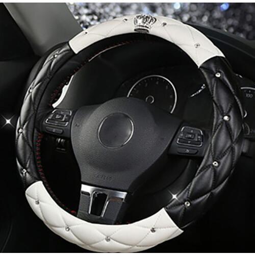 Fashion Women PU Leather Car Steering Wheel Cover Rhinestones Crystal Seat Belt Car Styling For Lady Girls Car Accessories