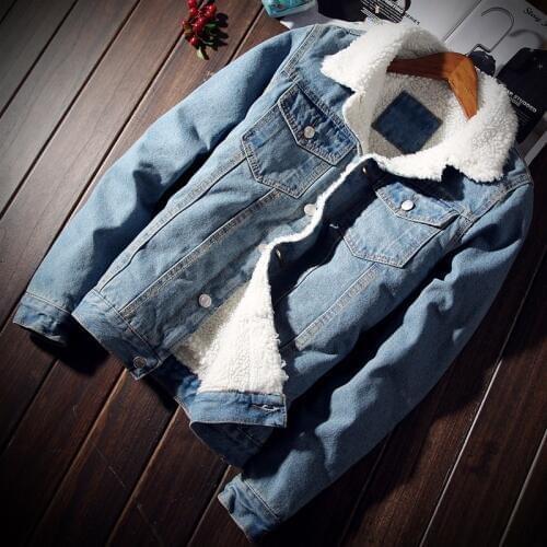 Men Light Blue Winter Jean Jackets Outerwear Warm Denim Coats New Men Large Size Wool Liner Thicker Winter Denim Jackets 6XL
