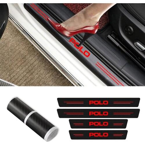 4Pcs Car Door Sill Scuff Plate Carbon Fiber Sticker For VW Volkswagen Polo 3 4 5 6 2021 2020 2019 2018 2017 - 1995 Accessories
