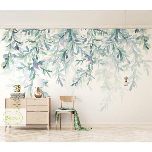 Bacal Custom Photo Wallpaper 3D Modern Green Leaves Watercolor Nordic Style Mural Wall Paper Living Room 3D Fresco Home Decor