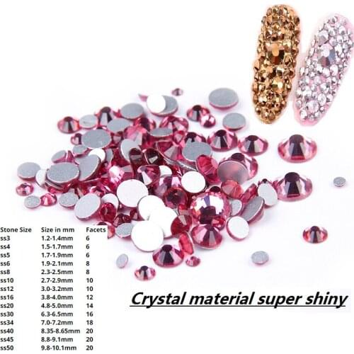 Non Hotfix Crystal Rhinestones Rose Color SS3-SS34 For Decoration Flatback Round Glue On Strass Stones DIY 3D Nail Art Supplies