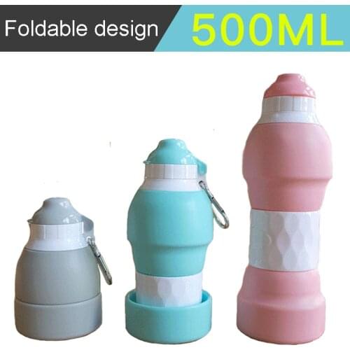 500 ML Outdoor Travel Foldable water bottle Silicone cup Folding water bottle Mini Collapsible bottled water bottles 3 colors