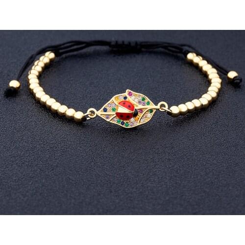 New Design Leaf & Ladybug Cubic Zirconia Bracelet Rope Charm Copper Beads Adjustable For Women Girl Wristband Classic Jewelry