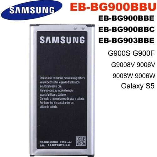 Original Battery Samsung EB-BG900BBC EB-BG900BBE EB-BG900BBU For Galaxy S5 G900S G900F G9008V 9006V 9008W 9006W 2800mAh WithNFC