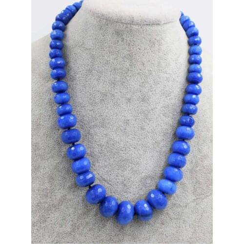 Blue jade roundel faceted 8-20mm necklace 18inch wholesale beads nature