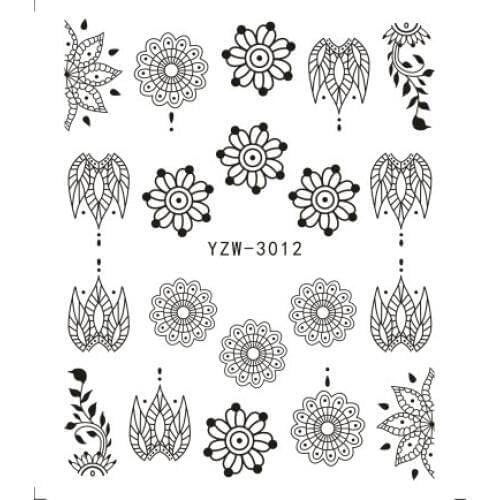 1 Piece Black Flower Nail Sticker Water Decals Hollow Tattoo Flora Wings Stencils for Nail Art Decoration Sliders Manicure