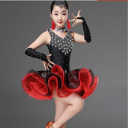 New black blue rose Red latin dance dress for girls child latin dance competition dresses girls salsa latin dance costumes girls