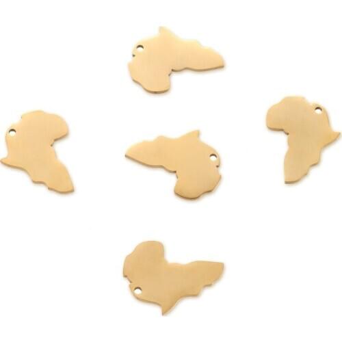 10pcs DIY Jewelry Charm Accessories Mirror Polish Engrave Blank Tag Stainless Steel African Map Pendant for Necklace