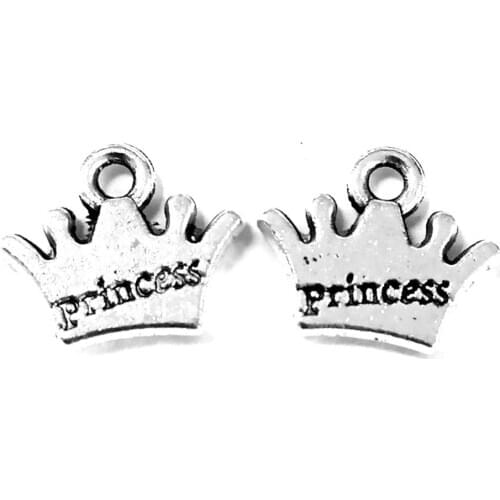 50pcs Princess Crown charms pendant 13mm antique silver ornament accessories jewelry making DIY base material