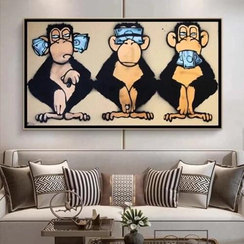 3 Monkeys Canvas Poster Poster Cool Graffiti Street Art Canvas Painting Wall Art for Living Room Home Decor Posters and Prints