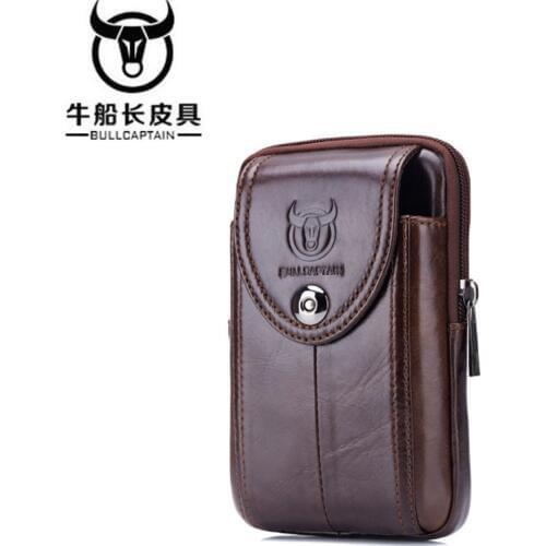 BULLCAPTAIN 2018 Mens Leather Cigarette Pure Waist Bag Fanny Pack Small Money Phone Pocket Waist Pack Bum Pouch Purse Brown