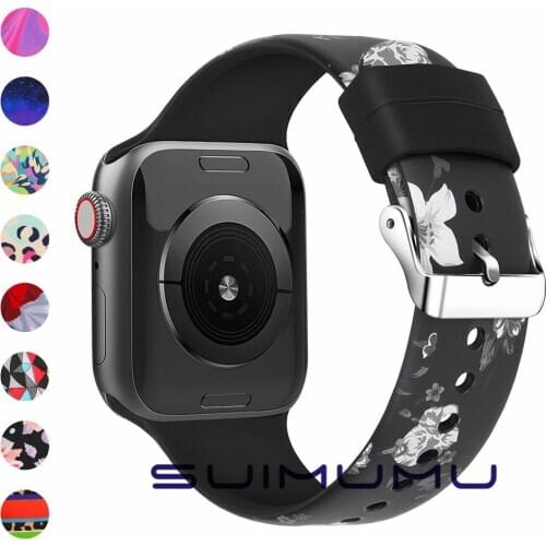 Floral Bands Compatible with Apple Watch Band 38mm 40mm 42mm 44mm Fadeless Pattern Printed Bands for iWatch Series 5/4/3 81026