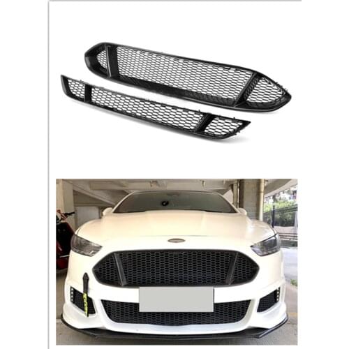 2pcs Carbon Fiber Grille Grilles Honeycomb Insert Front Mesh Bumper Upper + Lower Set Refit For Ford Mondeo Fusion 2013-2016 14