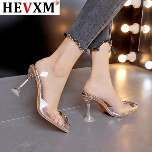 Luxury Women Pumps 2020 Transparent High Heels Sexy Pointed Toe Slip-on Wedding Party Brand Fashion sandal Lady Size 35-42