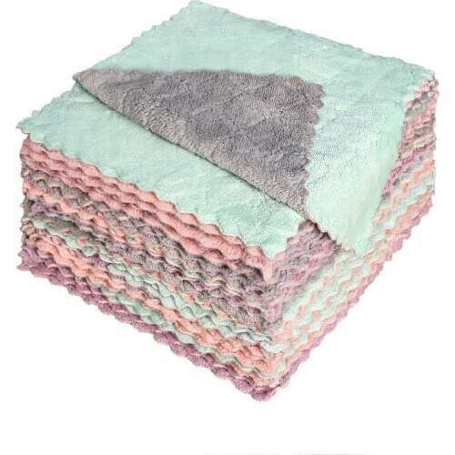 Dish Towel Scouring Pad Household Cleaning Kitchen Dish Cloth Rag Oil-Free Cleaning Cloth Coral Fleece Lazy Rag Dish Cloth