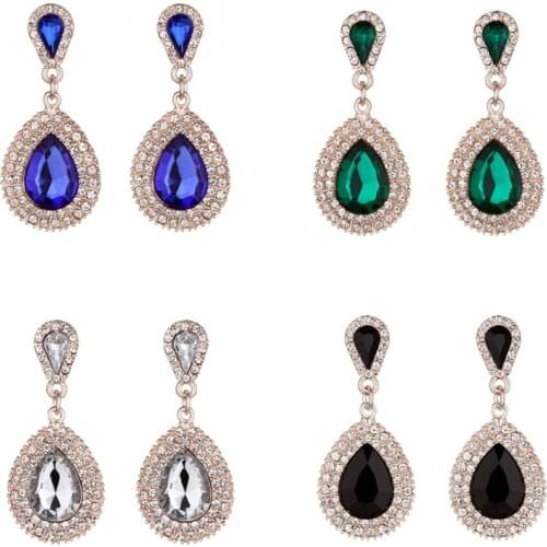 New fashion luxury women jewelry bride Drop Earrings black green royal blue clear crystal bridal earrings for wedding party