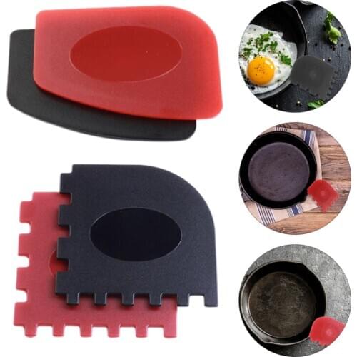 4pcs Grill Pan Scrapers Cast Iron Skillets Frying Pan Cleaners Pc Scraper Cast Iron Pot Cleaning Scraper (Red, Black)