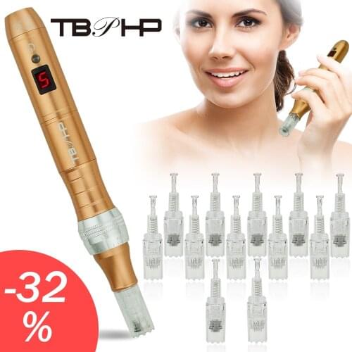 TBPHP P10 Derma Pen Microneedling Pen with LCD Display,Wireless silent and durable,With 12 pcs Microneedle Cartridges(4 color)