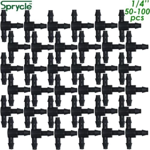 SPRYCLE 20-100PCS Barbed Tee 3-Way Joint 4/7mm Connector Garden Watering 1/4 Inch Hose Micro Drip Irrigation Tool for Plant Pots