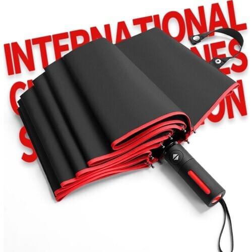 Creative Umbrella Business Men And Women Three-fold Sunshade Double Reinforced Super Large Folding Semi-automatic Umbrella