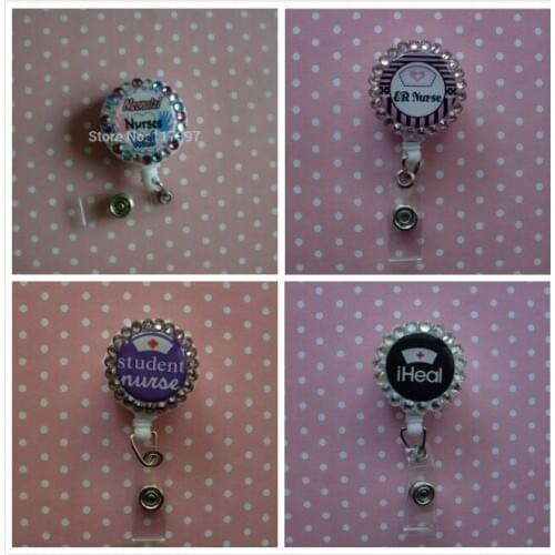 Nurse Retractable Badge ID card Holder metal Clip ID Solid YOYO with rhinestone