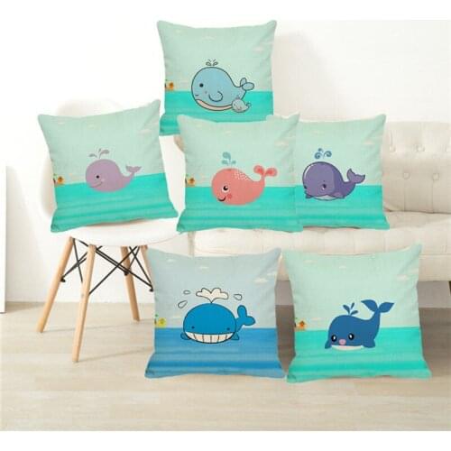 XUNYU Cute Cartoon Cushion Cover Cartoon Whale Pattern Square Linen Pillowcase Sofa Throw Pillow Case Home Decor Pillowcases