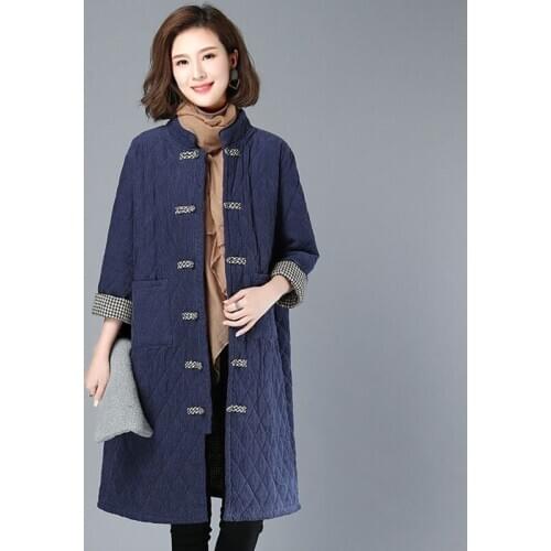 Traditional Chinese Style Clothing Women Coats Winter Long Jackets Corduroy Cotton Robe Vintage Femme Han Chinese Clothing 11730