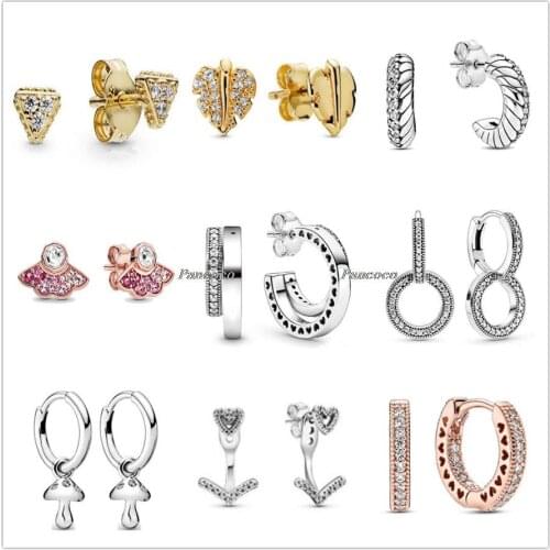 Authentic 925 Sterling Silver Earring Signature Pave Double With Crystal Stud Earrings For Women Wedding Gift Fashion Jewelry