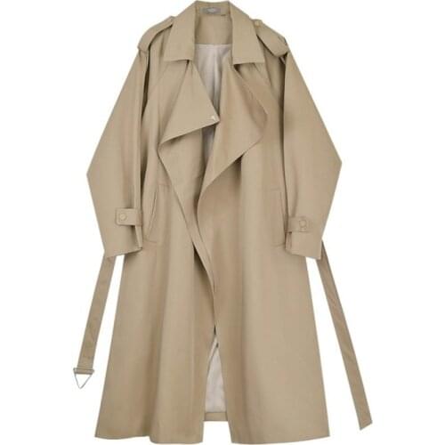 High Quality Mid-length Khaki Windbreaker Plus Sashes Women Loose Casual Vintage Lapel Long Sleeve Female Trench Coat Autumn New