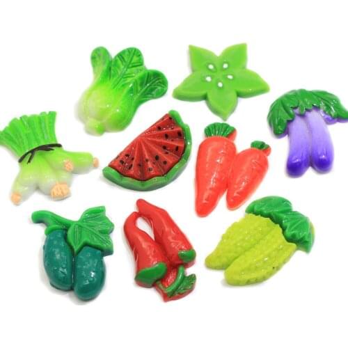 20/50pcsMix Resin Flatback Miniature Fruit Vegetables Cabochon Kawaii Pepper Carrot Pineapple Resin Charms For DIY Craft