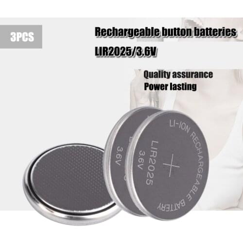 3PCS LIR2025 Rechargeable Battery 3.6V 30mAh for Car Key Li-ion Battery Button/Coin Cell Repleace CR2025