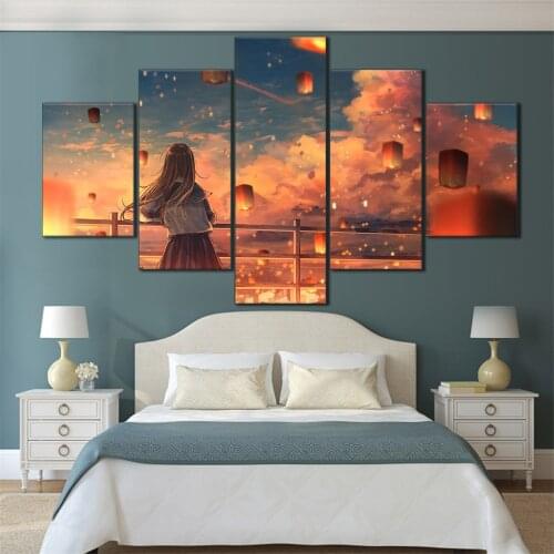 5 Pieces HD Canvas Painting Print Anime Beautiful Girl Picture For Modern Decorative Bedroom Living Room Home Wall Art Decor