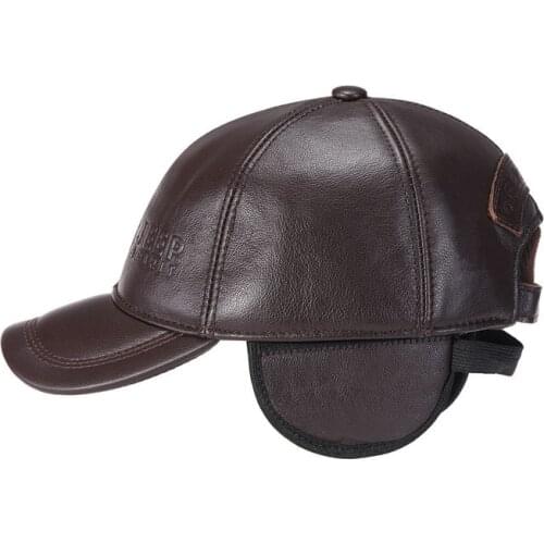 Autumn Winter Genuine Leather Baseball Cap Men Cowhide Baseball Caps Earmuffs Keep Warm Dad Hats for Men Gorras Para Hombre